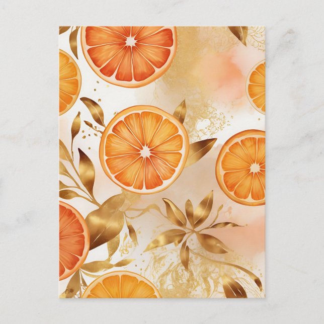 Golden Orange Slice Pattern Postcard (Front)