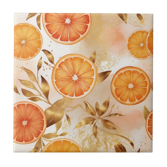 Golden Orange Slice Pattern Tile (Front)