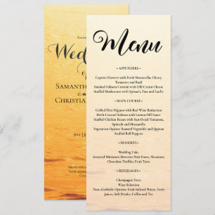 Golden orange summer sea waves wedding menu