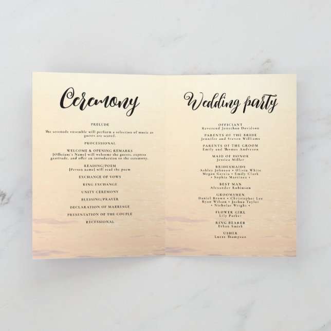 Golden orange summer sea waves wedding programme (Inside)