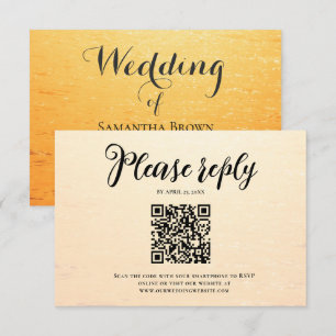 Golden orange summer sea waves wedding RSVP card