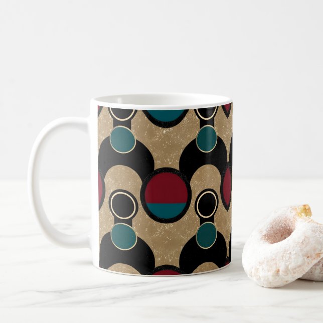 Golden Orbit Bold Circles Abstract Throw Cushion Coffee Mug (With Donut)