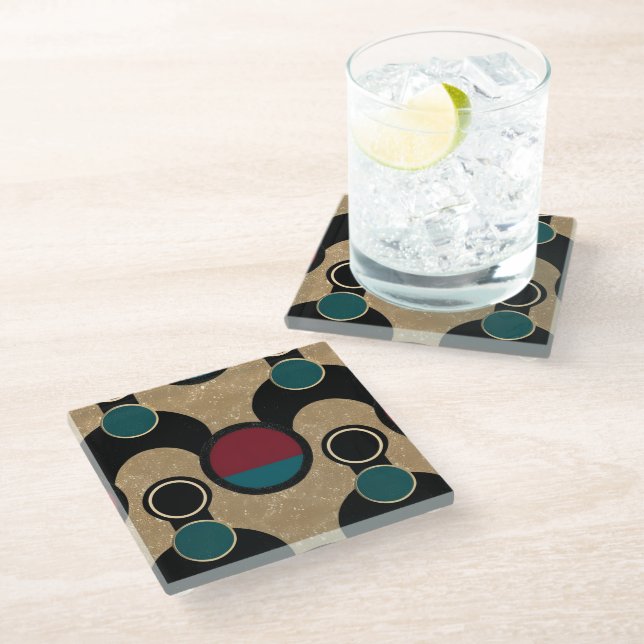 Golden Orbit Bold Circles Abstract Throw Cushion Glass Coaster (Angled)