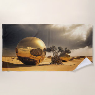 Golden Orbs in the Desert Storm Beach Towel