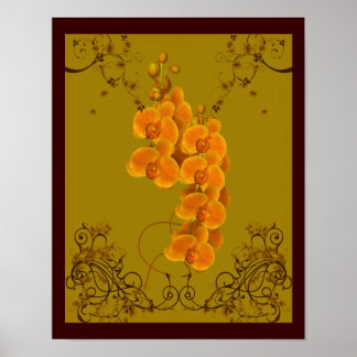 Golden Orchids Floral Art Poster