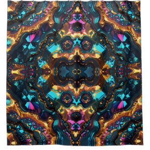 Golden Ore Veins with shiny Gems Shower Curtain