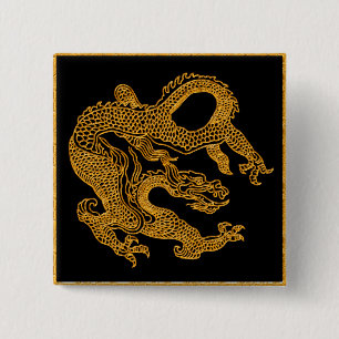 Golden oriental dragon 01 15 cm square badge