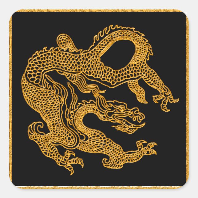 Golden oriental dragon 01 square sticker (Front)