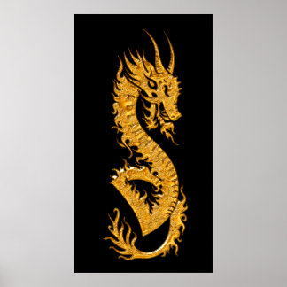 Golden oriental dragon 02 (left) poster