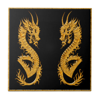 Golden oriental dragon 02 tile