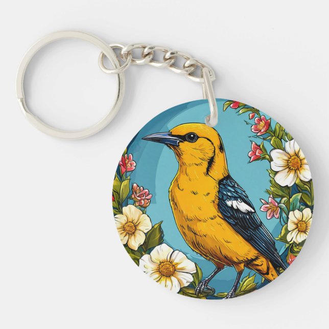 🐦 Golden Oriole Garden Bloom Charm Gift 🐦 Key Ring (Front)