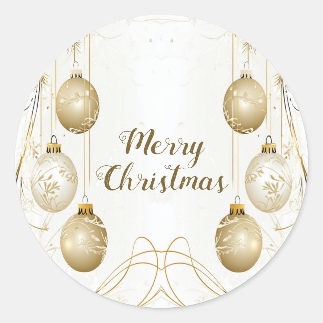 Golden Ornament Christmas Holiday Party Elegant Classic Round Sticker (Front)