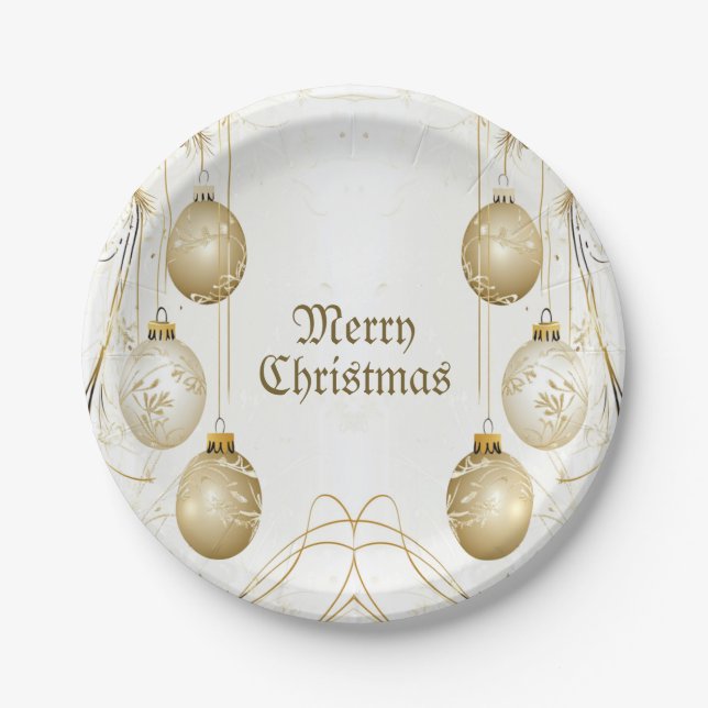 Golden Ornament Christmas Holiday Party Elegant Paper Plate (Front)
