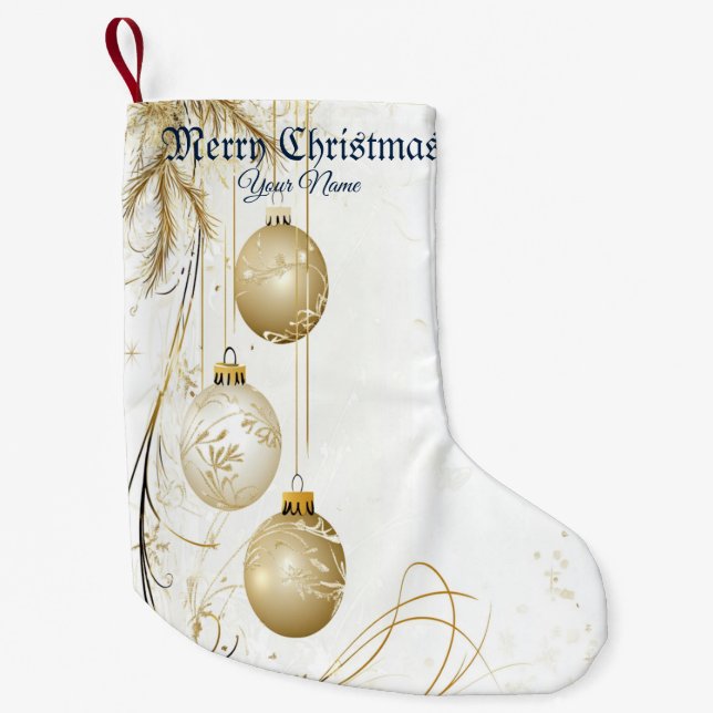 Golden Ornament Christmas Holiday Party Elegant Small Christmas Stocking (Front)