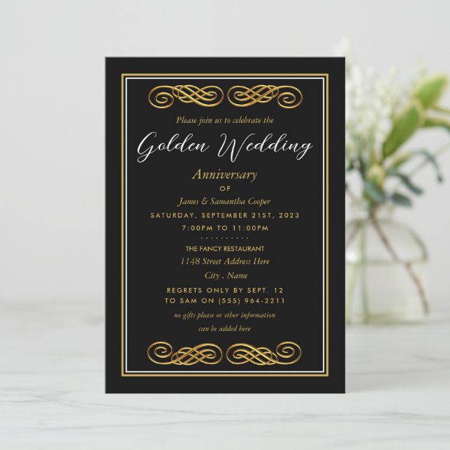 Golden Ornament Decor, 50 Year Wedding Anniversary Invitation (Standing Front)