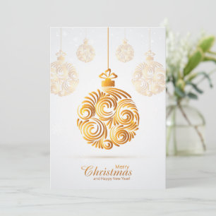 Golden Ornament Merry Christmas Happy New Year Holiday Card