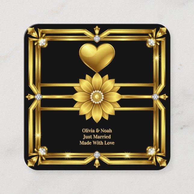 💖 Golden Ornament Wedding Celebration Theme 🖤 Enclosure Card (Front)
