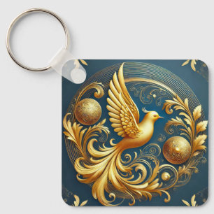 Golden Ornament with Bird Motif Key Ring