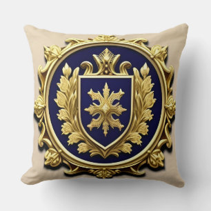 Golden Ornamental Crest Elegant Mediaeval Inspired Cushion
