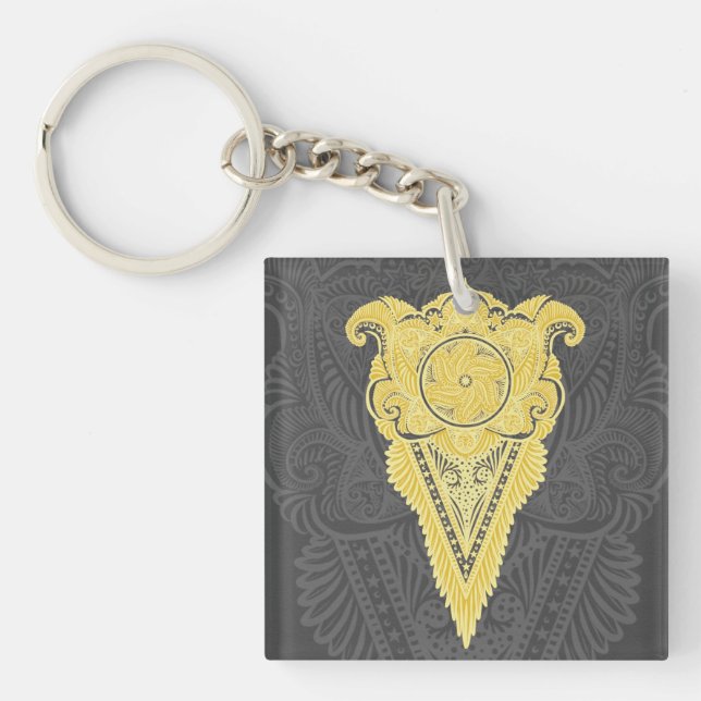 Golden Ornamental Flame Key Ring (Front)