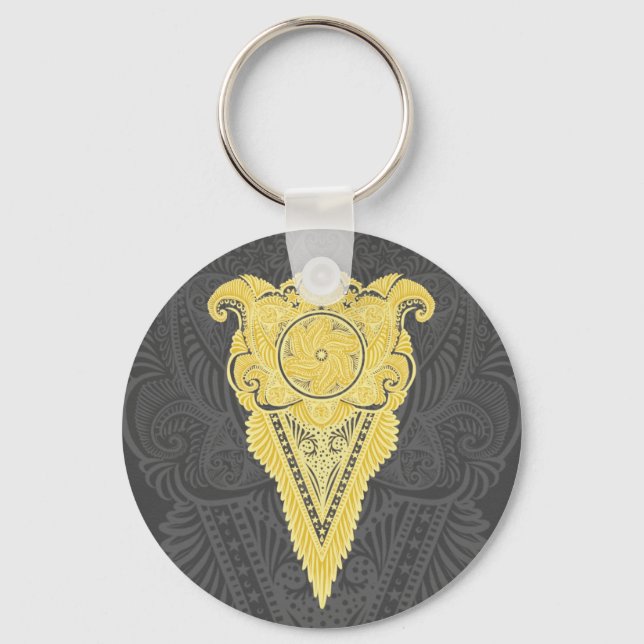 Golden Ornamental Flame Key Ring (Front)