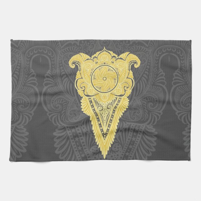 Golden Ornamental Flame Tea Towel (Horizontal)