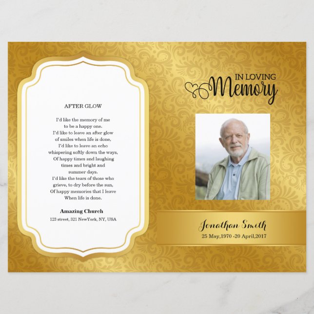 Golden ornamental Funeral Program template (Front)