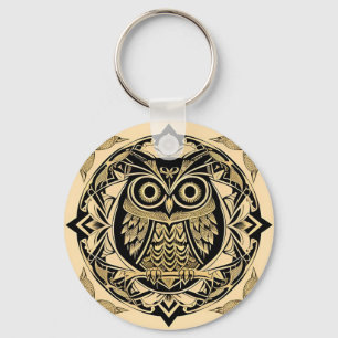 Golden Ornamental Owl with Decorative Design Key Ring