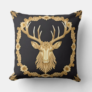 Golden Ornamental Stag Design Cushion