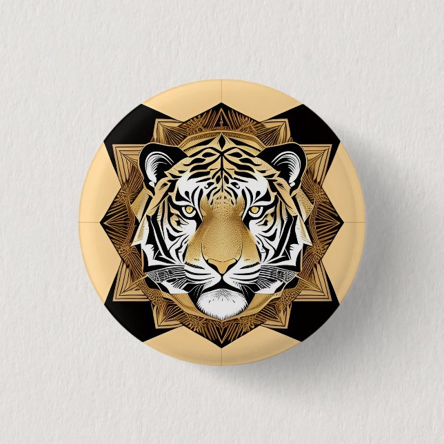 Golden Ornamental Tiger Artwork 3 Cm Round Badge (Front)