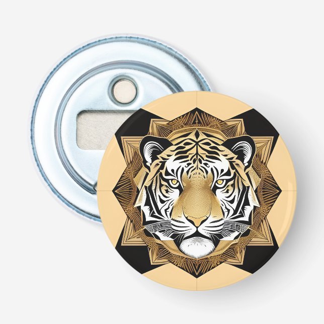 Golden Ornamental Tiger Artwork Bottle Opener (Front)