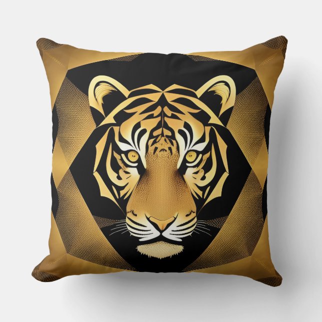 Golden Ornamental Tiger Artwork Cushion (Front)