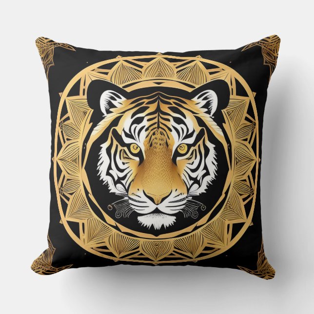 Golden Ornamental Tiger Artwork Cushion (Front)