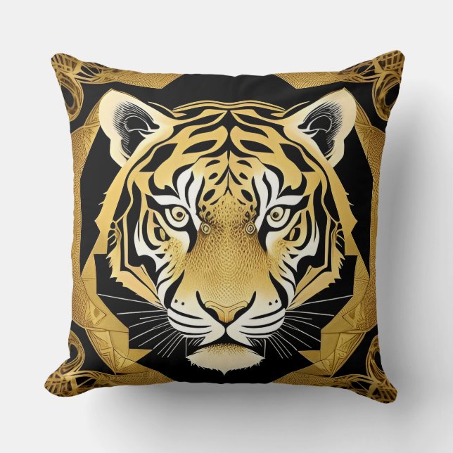 Golden Ornamental Tiger Artwork Cushion (Front)
