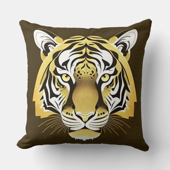 Golden Ornamental Tiger Artwork Cushion (Front)