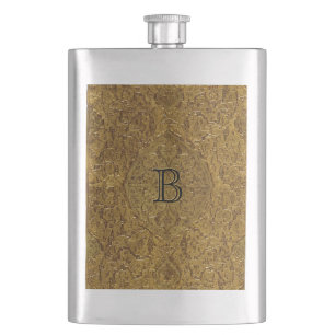 Golden Ornamental with Initial Hip Flask