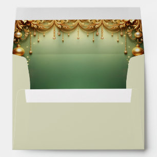 Golden Ornaments Festive Green Holiday Envelope