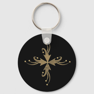 Golden ornaments on black background key ring