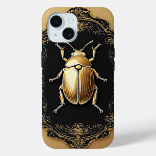 Golden Ornate Beetle on Decorative Background iPhone 15 Case