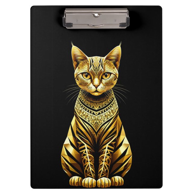 Golden Ornate Cat Illustration Clipboard (Front)