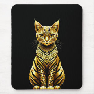 Golden Ornate Cat Illustration Mouse Pad