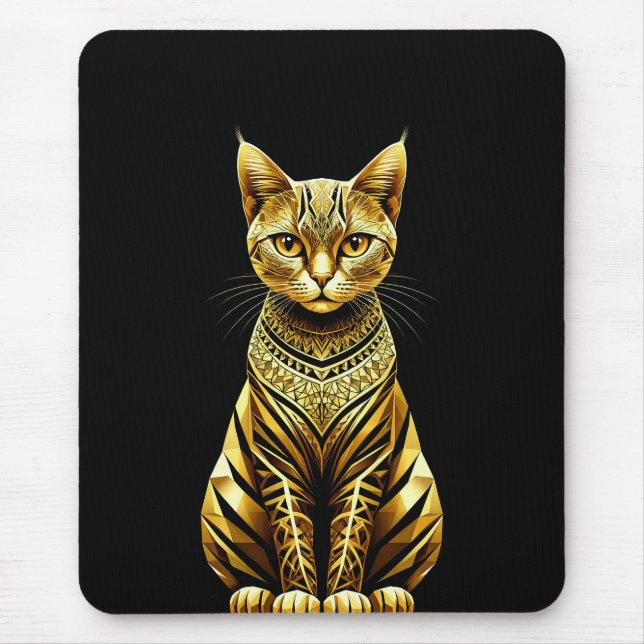 Golden Ornate Cat Illustration Mouse Pad (Front)