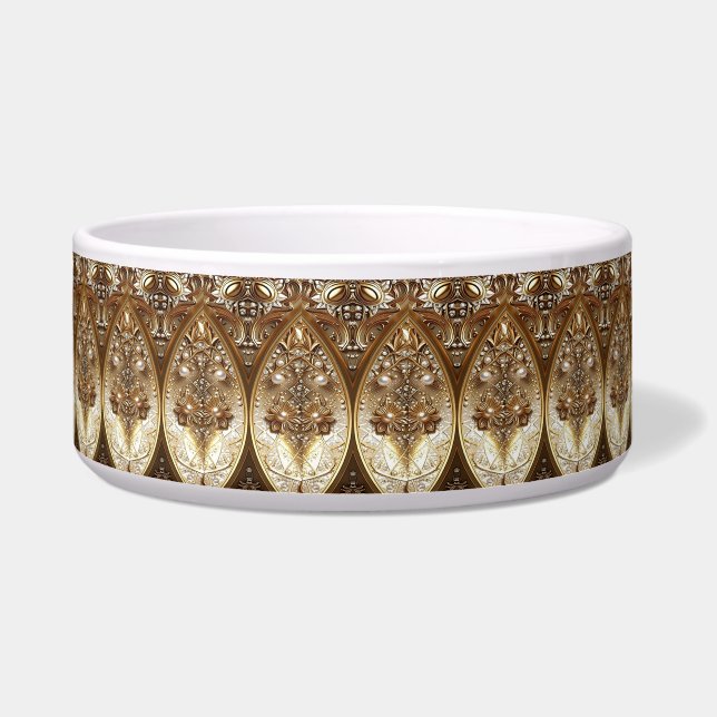 Golden Ornate Ceramic Pet Bowl (Front)