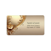 Golden Ornate Floral Address Label