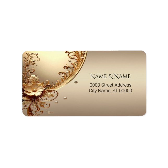 Golden Ornate Floral Address Label (Front)