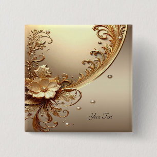 Golden Ornate Floral Button