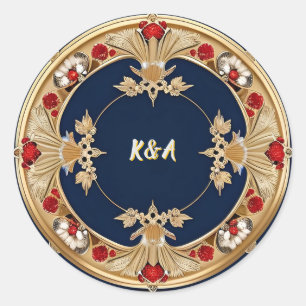 Golden Ornate Floral Circle Design Classic Round Sticker