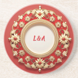 Golden Ornate Floral Circle Design Coaster