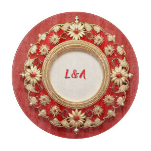 Golden Ornate Floral Circle Design Cutting Board