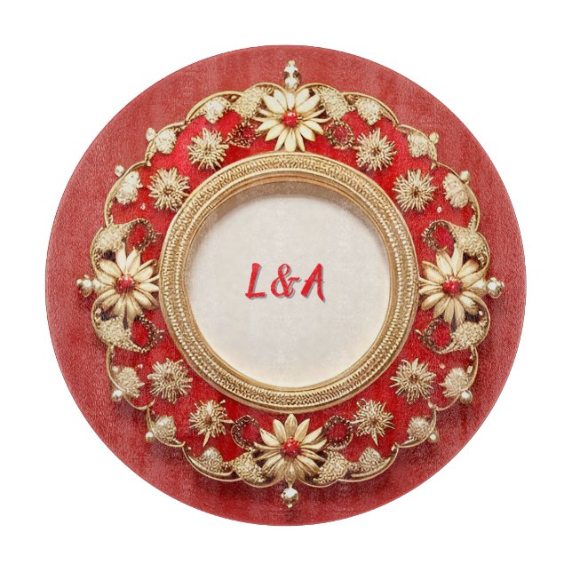 Golden Ornate Floral Circle Design Cutting Board (Front)